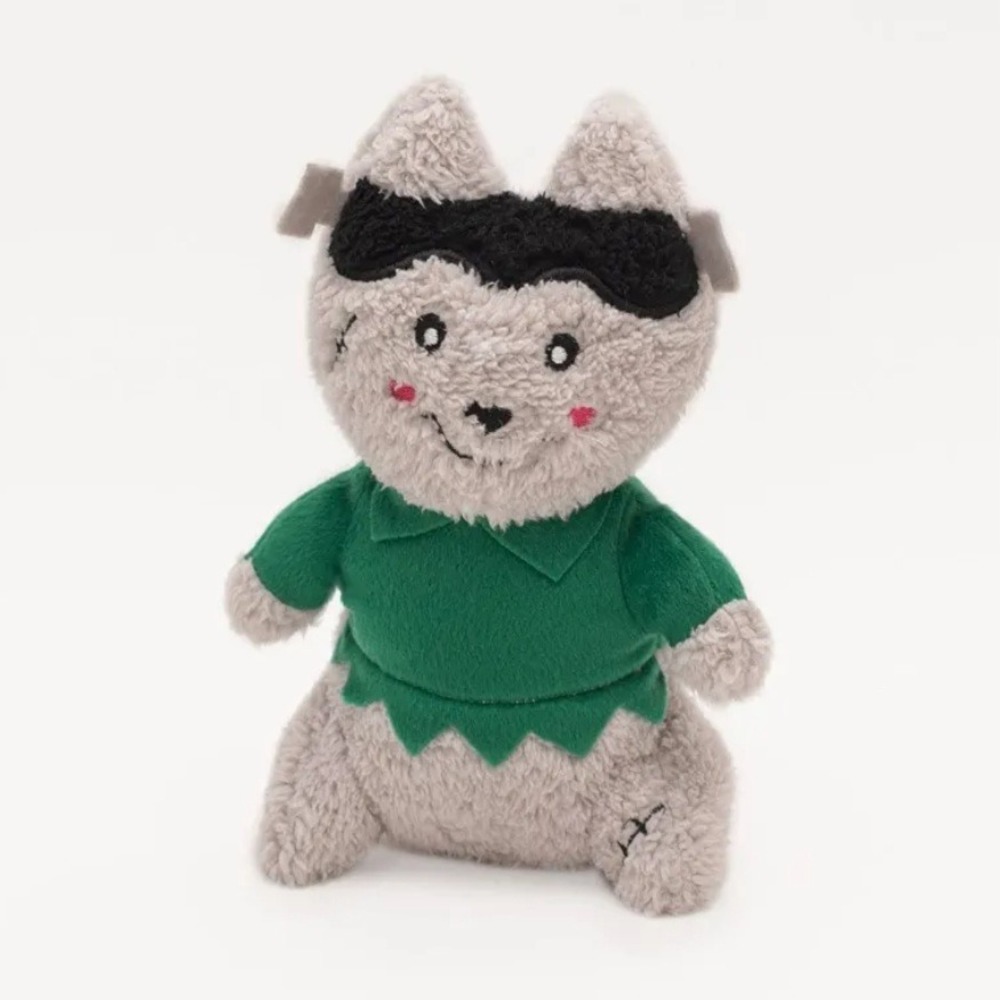ZippyPaws Cheeky Chumz Halloween Frankenstein Squeaky Plush Dog Toy Green Grey